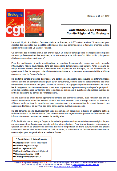 Déclaration Cgt Carrefour Des Mobilités Comité Régional De Bretagne Cgt